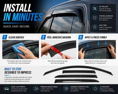 Black Horse Off Road - Black Horse Off Road [BHOR] |Tape On Rain Guard/Wind Deflectors|2019-2026 Ram 1500 Crew Cab|Smoke,4Pcs|#140540 - Image 6
