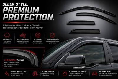 Black Horse Off Road - Black Horse Off Road [BHOR] |Tape On Rain Guard/Wind Deflectors|2019-2026 Ram 1500 Quad Cab|Smoke,4Pcs|#140542 - Image 8