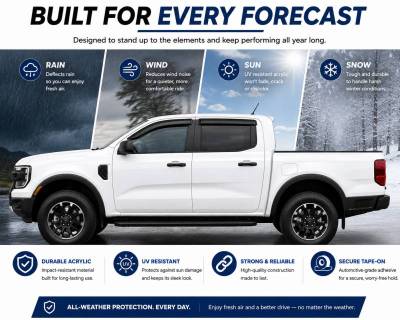 Black Horse Off Road - Black Horse Off Road [BHOR] |Tape On Rain Guard/Wind Deflectors|2019-2026 Ford Ranger Crew Cab|Smoke,4Pcs|#140387 - Image 6