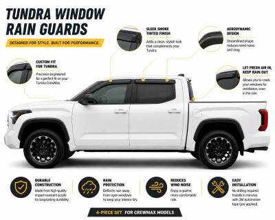 Black Horse Off Road - Black Horse Off Road [BHOR] |Tape On Rain Guard/Wind Deflectors|2022-2026 Toyota Tundra Crew Max|Smoke,4Pcs|#144888 - Image 4