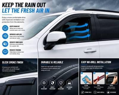 Black Horse Off Road - Black Horse Off Road [BHOR] |Tape On Rain Guard/Wind Deflectors|2021-2026 GMC Yukon XL /2021-2026 Chevrolet Suburban /2021-2026 Cadillac Escalade ESV |Smoke,4Pcs|#144716 - Image 2
