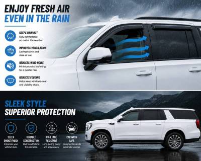 Black Horse Off Road - Black Horse Off Road [BHOR] |Tape On Rain Guard/Wind Deflectors|2021-2026 GMC Yukon XL /2021-2026 Chevrolet Suburban /2021-2026 Cadillac Escalade ESV |Smoke,4Pcs|#144716 - Image 4