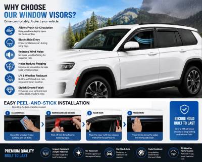 Black Horse Off Road - Black Horse Off Road [BHOR] |Tape On Rain Guard/Wind Deflectors|2021-2026 Jeep Grand Cherokee L |Smoke,4Pcs|#144335 - Image 2