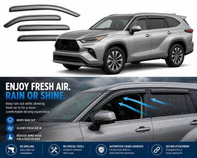 Black Horse Off Road - Black Horse Off Road [BHOR] |Tape On Raind Guard/Wind Deflectors|2020-2026 Toyota Highlander |Smoke,4Pcs|#141665 - Image 5