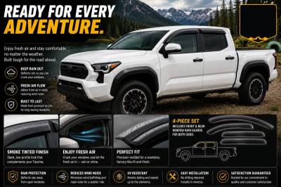 Black Horse Off Road - Black Horse Off Road [BHOR] |Tape On Rain Guard/Wind Deflectors|2024-2026 Toyota Tacoma Crew Cab  |Smoke,4Pcs|#144270 - Image 5