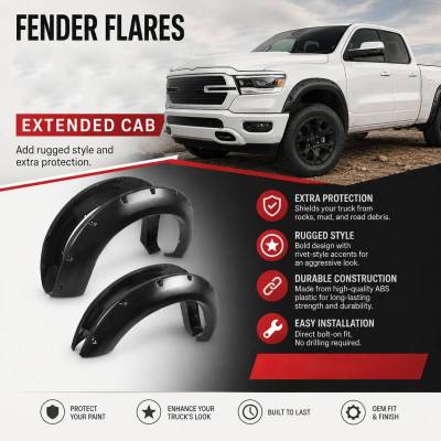 Black Horse Off Road - Fender Flares-Black-2019-2024 Ram 1500|Black Horse Off Road - Image 11
