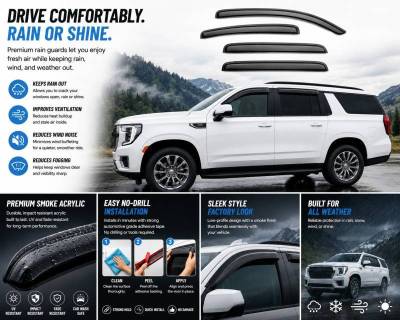 Black Horse Off Road - Rain Guards-Smoke-2021-2025 GMC Yukon XL/2021-2025 Chevrolet Suburban/2021-2025 Cadillac Escalade ESV|Black Horse Off Road - Image 5